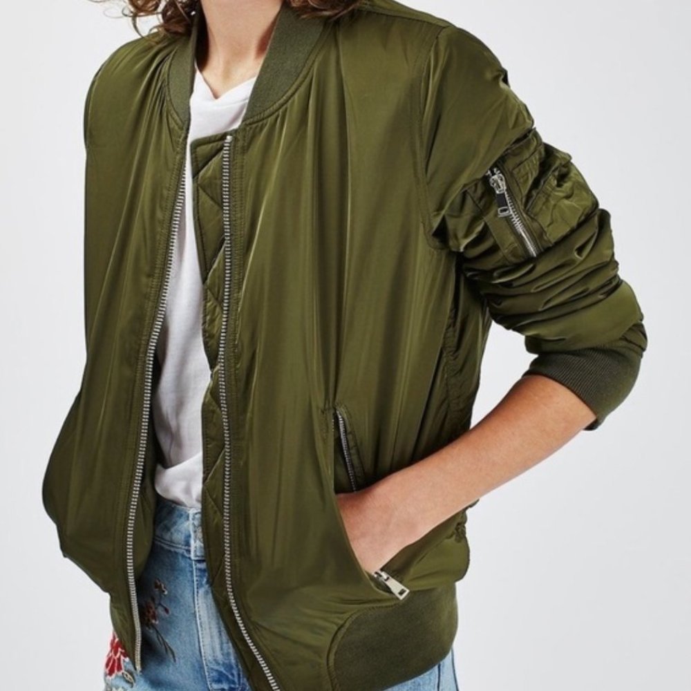 Topshop Army Green Bomber Jacket US 2